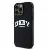 Funda rígida DKNY Apple iPhone 15 Pro Max Liquid Silicone White Printed Logo MagSafe, negra