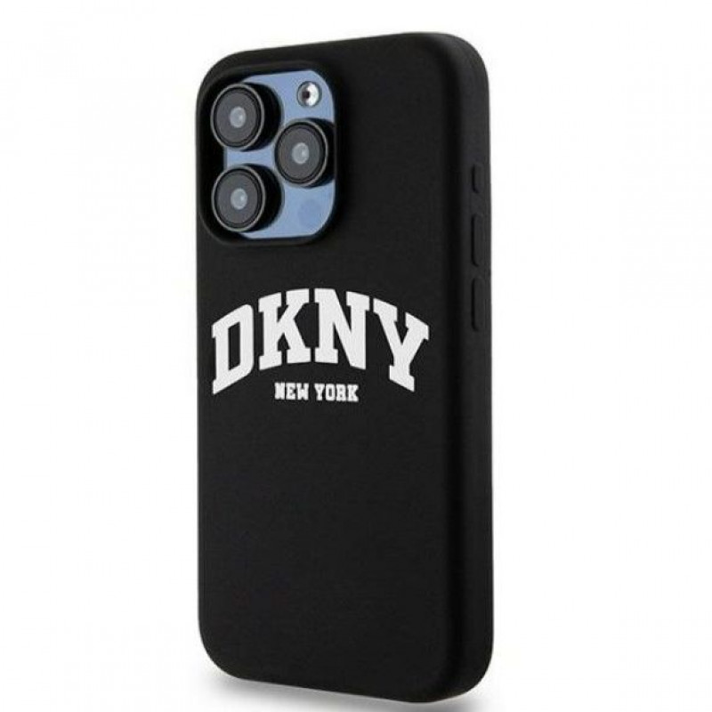 Funda rígida DKNY Apple iPhone 14 Pro Liquid Silicone blanca con logo impreso MagSafe, negra