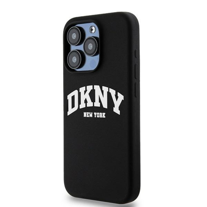 Funda rígida DKNY Apple iPhone 14 Pro Liquid Silicone blanca con logo impreso MagSafe, negra