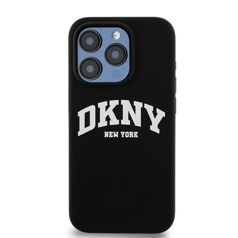 Funda rígida DKNY Apple iPhone 14 Pro Liquid Silicone blanca con logo impreso MagSafe, negra