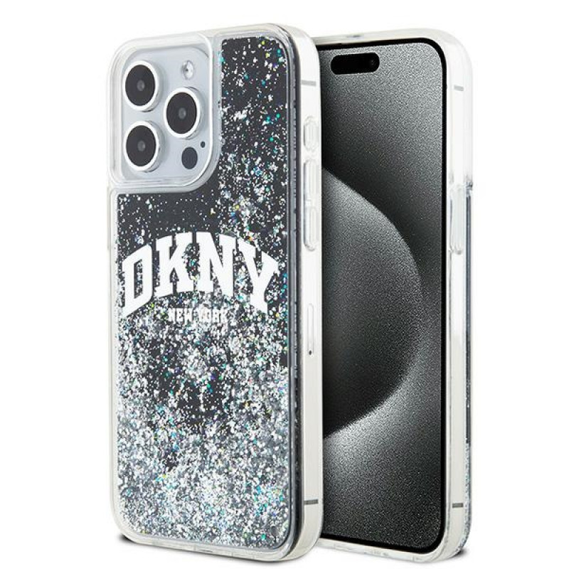 Funda rígida DKNY Apple iPhone 15 Pro Max Liquid Glitter Big Logo, negra