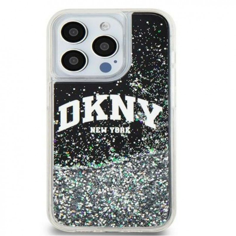 Funda rígida DKNY Apple iPhone 15 Pro Max Liquid Glitter Big Logo, negra