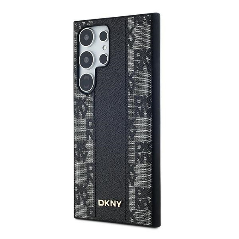 Funda MagSafe DKNY Leather Checkered Mono Pattern para Samsung Galaxy S24 Ultra, negra