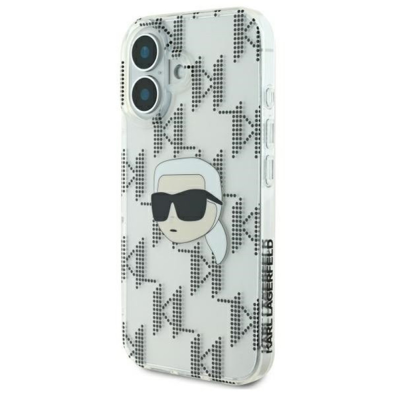 Funda rígida Karl Lagerfeld para Apple iPhone 16 IML Karl Head Electroplated, transparente