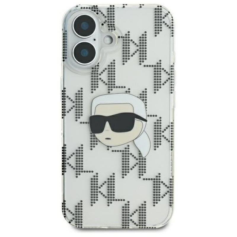 Funda rígida Karl Lagerfeld para Apple iPhone 16 IML Karl Head Electroplated, transparente