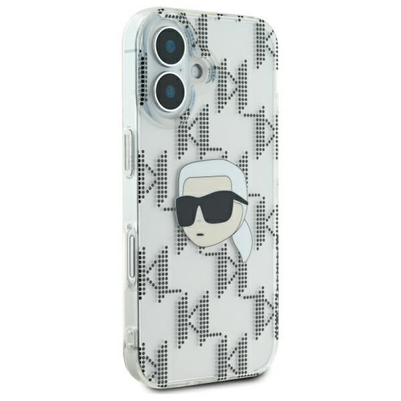 Funda rígida Karl Lagerfeld para Apple iPhone 16 IML Karl Head Electroplated, transparente
