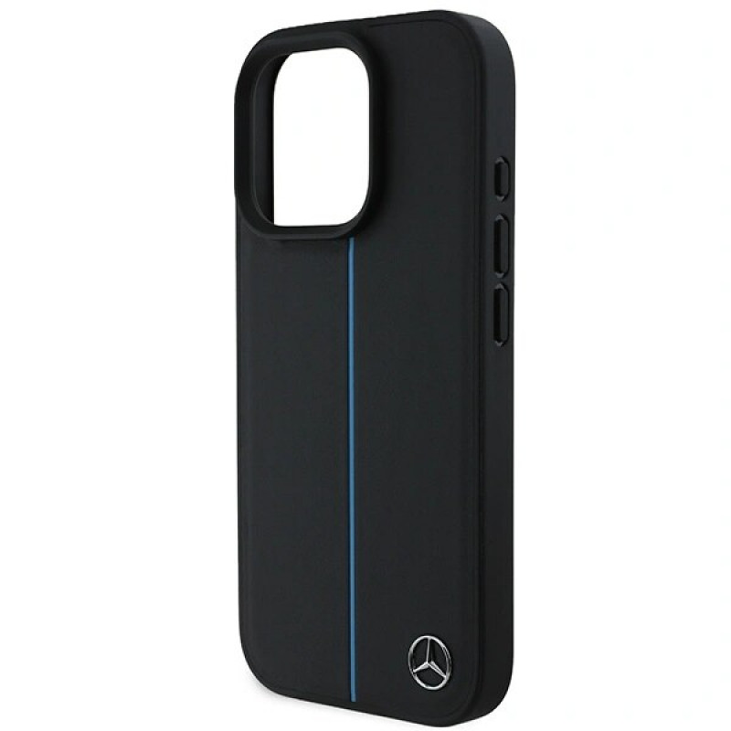 Mercedes MEHMP16L23RURBK Funda rígida para Apple iPhone 16 Pro MB Blue Line Leather MagSafe, negra
