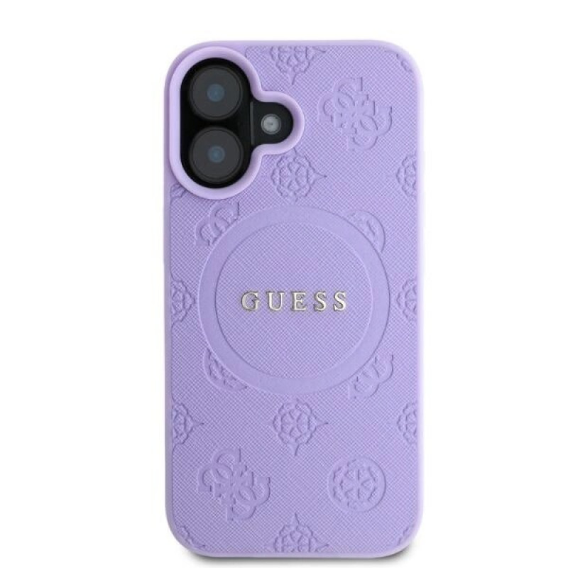 Funda MagSafe Guess Saffiano Peony Stamp para Apple iPhone 16, morada