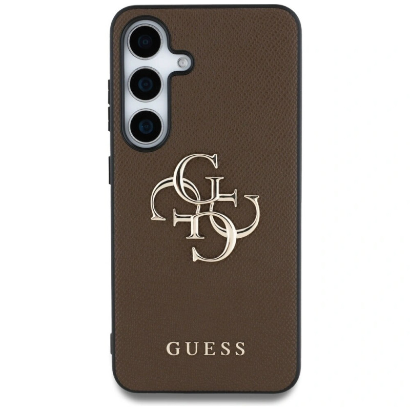 Funda rígida Guess Grained Big 4G Logo Small Classic Logo para Samsung Galaxy S25+, marrón