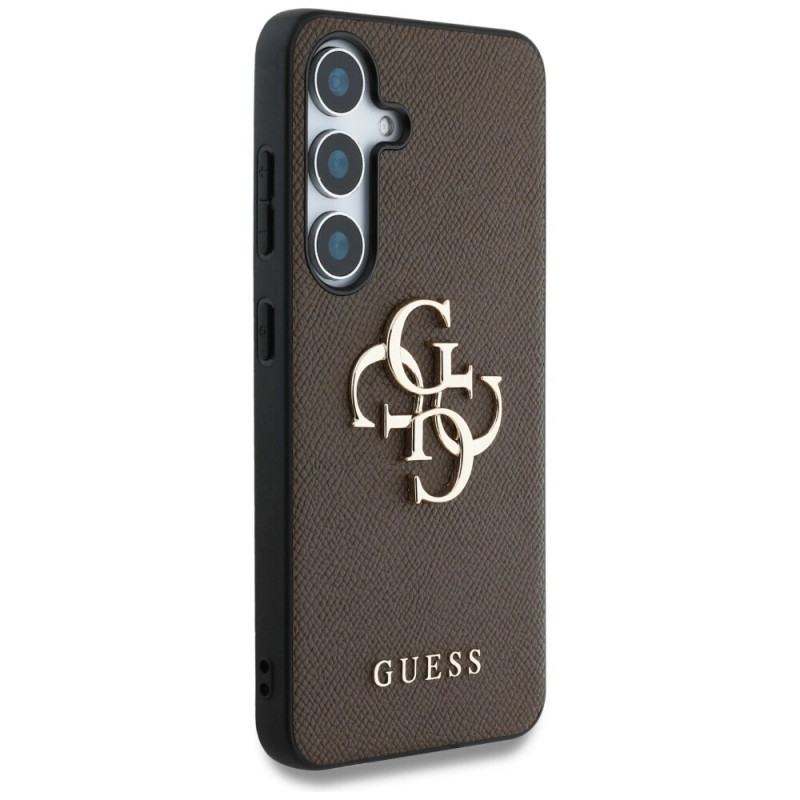 Funda rígida Guess Grained Big 4G Logo Small Classic Logo para Samsung Galaxy S25+, marrón