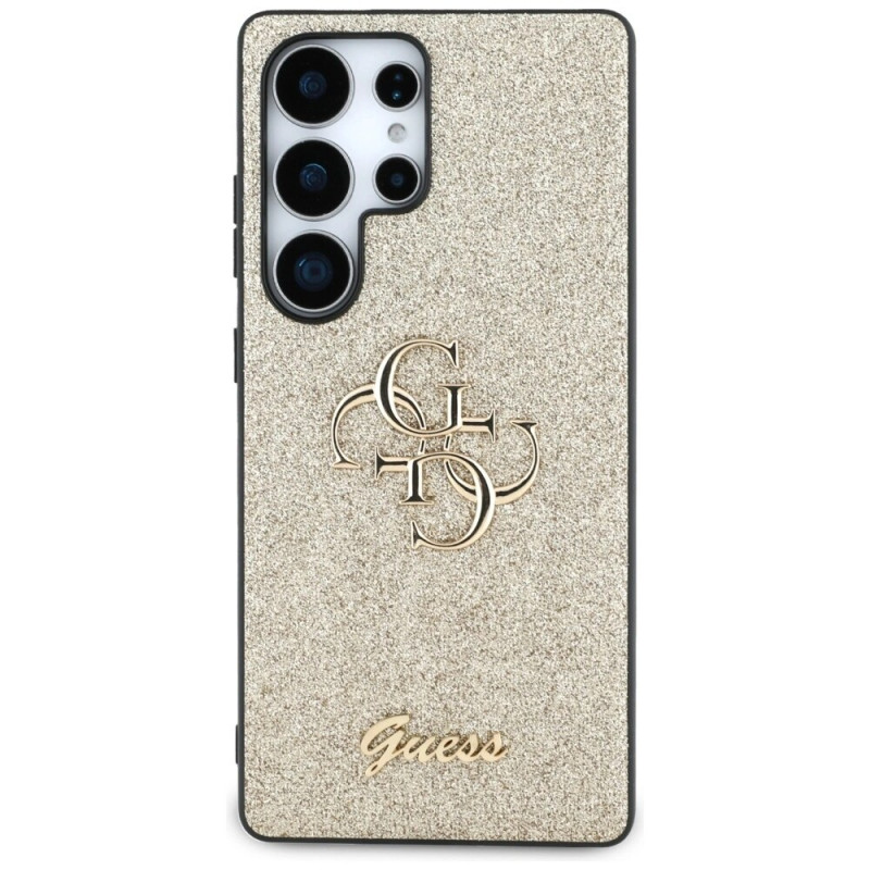 Funda rígida Guess Fixed Glitter Big 4G Metal Logo para Samsung Galaxy S25 Ultra, dorada