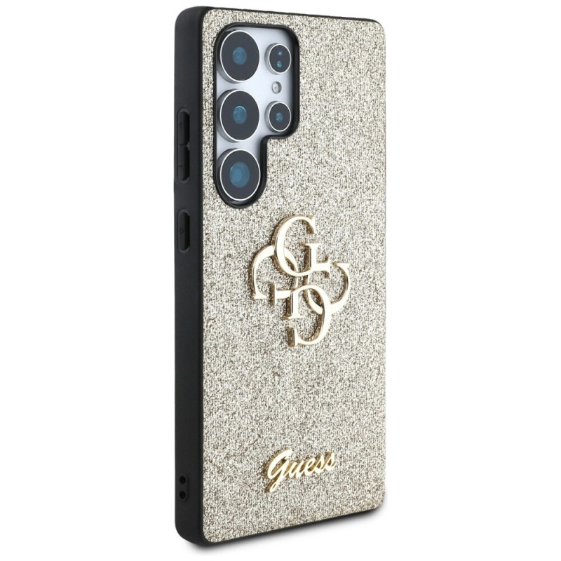 Funda rígida Guess Fixed Glitter Big 4G Metal Logo para Samsung Galaxy S25 Ultra, dorada