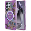 Funda MagSafe Guess Glitter Flowers Triangle Buttons para Samsung Galaxy S25 Ultra, morada