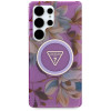 Funda MagSafe Guess Glitter Flowers Triangle Buttons para Samsung Galaxy S25 Ultra, morada