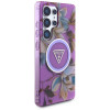 Funda MagSafe Guess Glitter Flowers Triangle Buttons para Samsung Galaxy S25 Ultra, morada