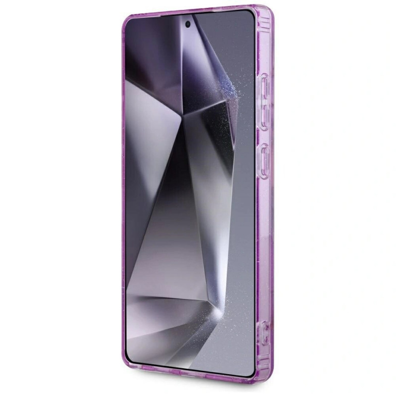 Funda MagSafe Guess Glitter Flowers Triangle Buttons para Samsung Galaxy S25 Ultra, morada