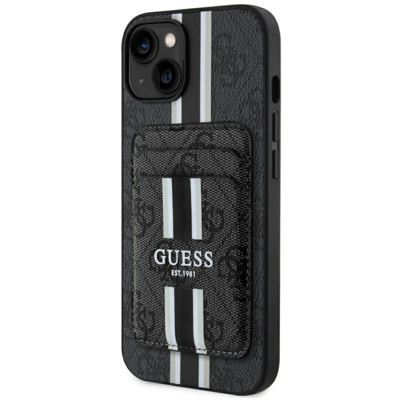 Funda Guess 4G Stripes MagSafe con cartera para Apple iPhone 15, negra