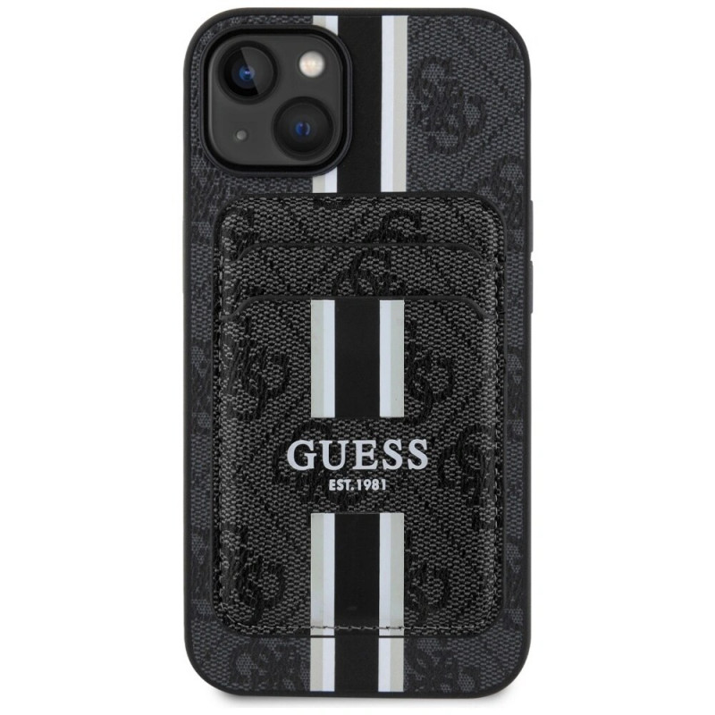 Funda Guess 4G Stripes MagSafe con cartera para Apple iPhone 15, negra