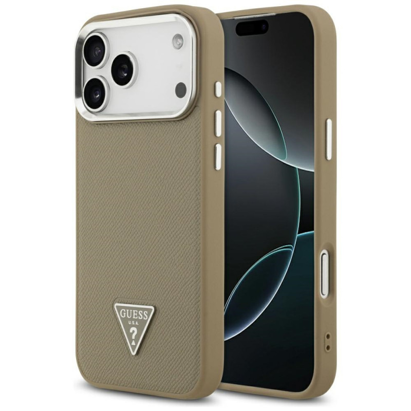 Funda rígida Guess Grained Triangle Logo MagSafe para Apple iPhone 17 Pro Max, marrón