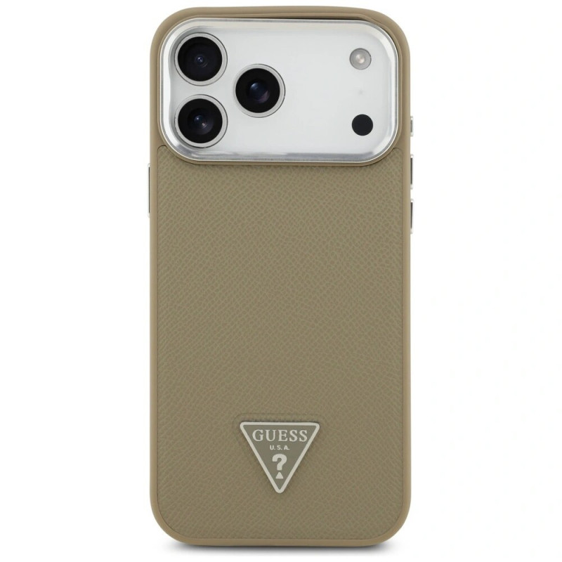 Funda rígida Guess Grained Triangle Logo MagSafe para Apple iPhone 17 Pro Max, marrón