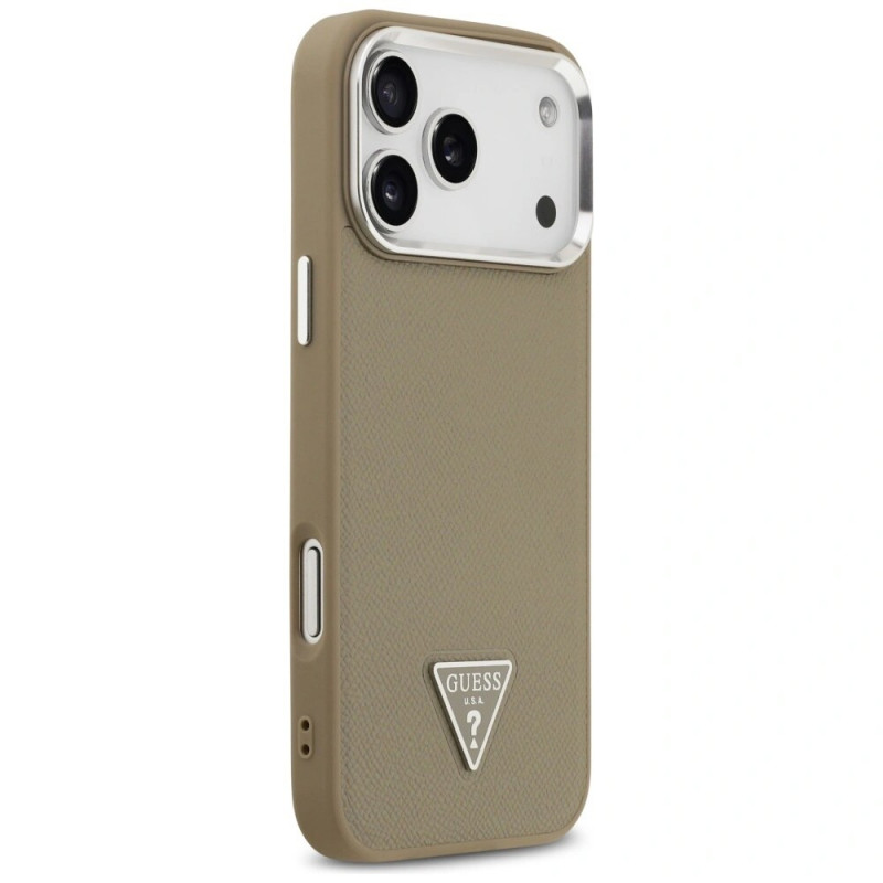 Funda rígida Guess Grained Triangle Logo MagSafe para Apple iPhone 17 Pro Max, marrón