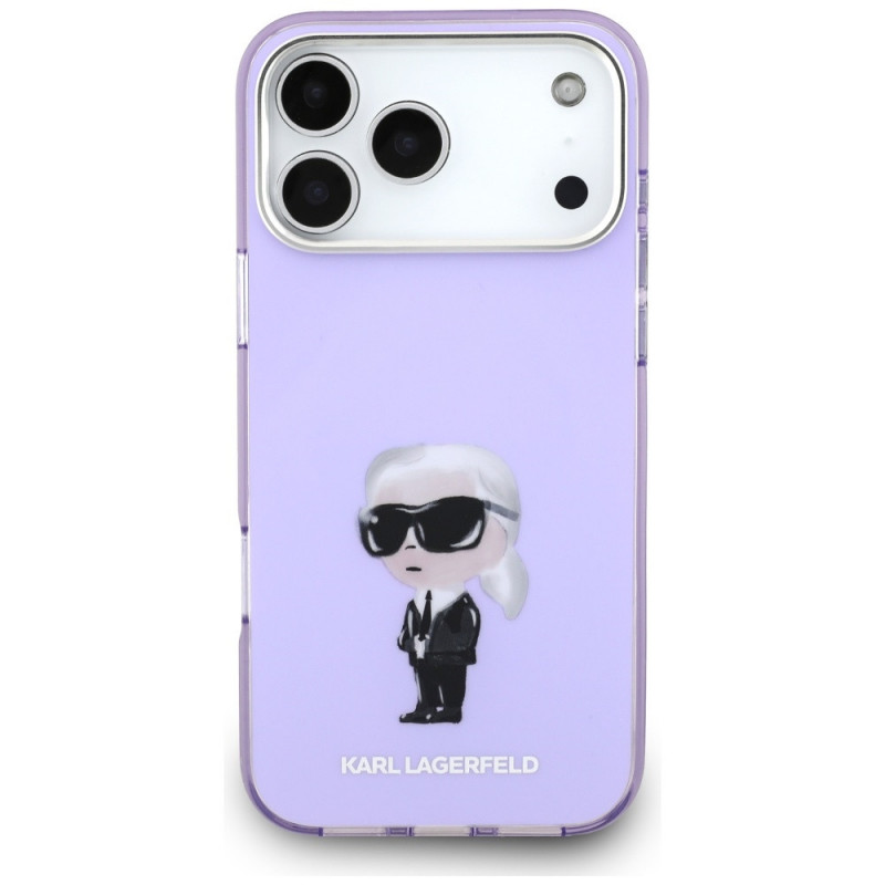 Funda MagSafe Karl Lagerfeld KLD22568 IML Aquarelle Karl & Choupette & Logo para Apple iPhone 17 Pro Max, morada