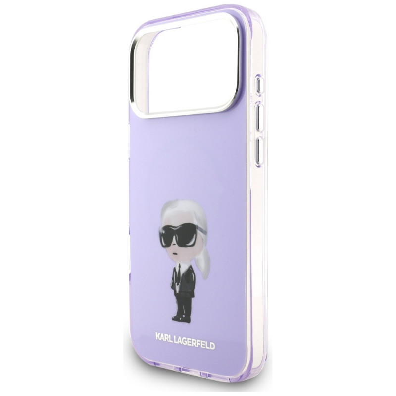 Funda MagSafe Karl Lagerfeld KLD22568 IML Aquarelle Karl & Choupette & Logo para Apple iPhone 17 Pro Max, morada