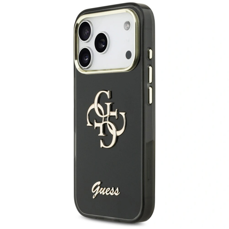 Funda rígida de metal Guess GUE5344 IML 4G Script para Apple iPhone 17 Pro Max, negra