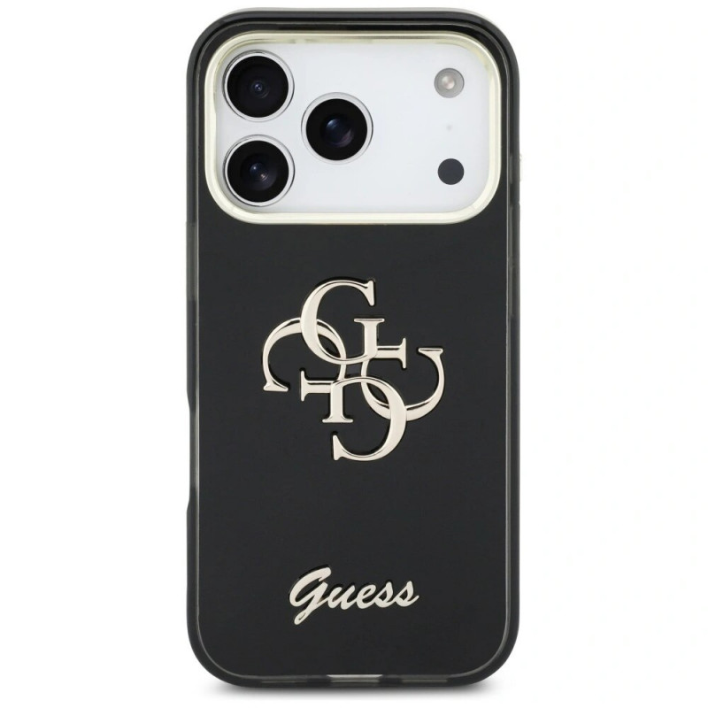Funda rígida de metal Guess GUE5344 IML 4G Script para Apple iPhone 17 Pro Max, negra