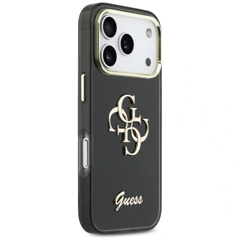 Funda rígida de metal Guess GUE5344 IML 4G Script para Apple iPhone 17 Pro Max, negra