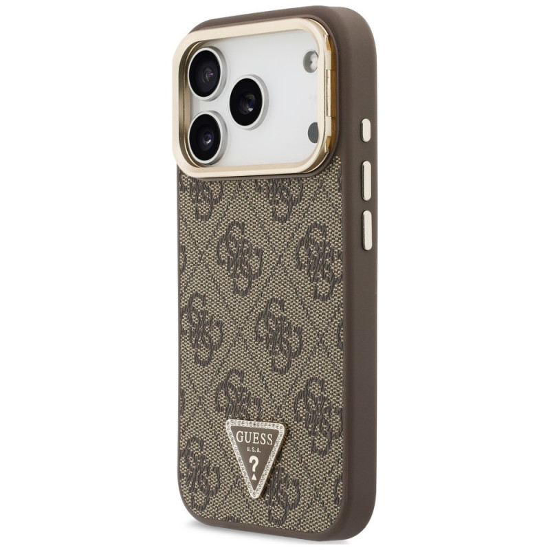Funda MagSafe Guess 4G PU Triangle Logo & Stand Camera para Apple iPhone 18 Pro Max / 17 Pro Max, marrón