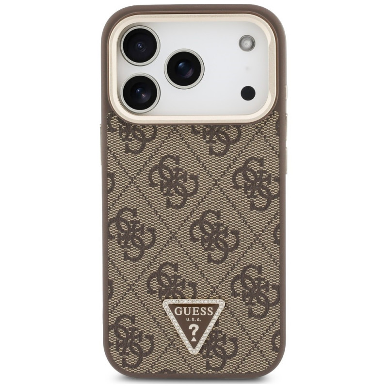 Funda MagSafe Guess 4G PU Triangle Logo & Stand Camera para Apple iPhone 18 Pro Max / 17 Pro Max, marrón