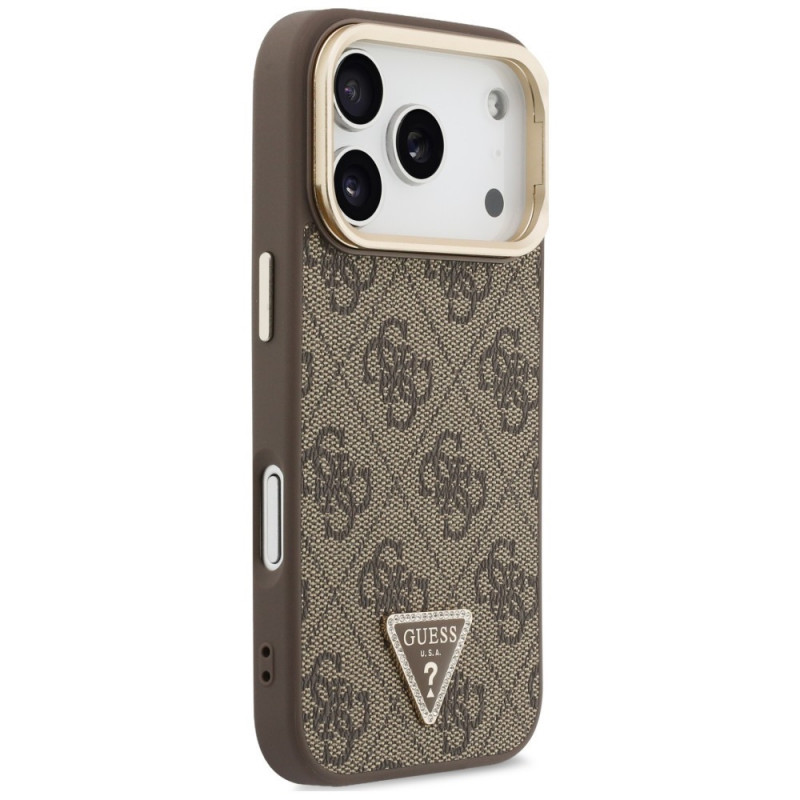 Funda MagSafe Guess 4G PU Triangle Logo & Stand Camera para Apple iPhone 18 Pro Max / 17 Pro Max, marrón