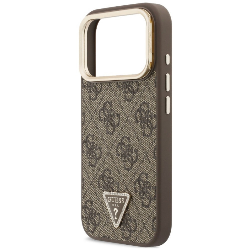 Funda MagSafe Guess 4G PU Triangle Logo & Stand Camera para Apple iPhone 18 Pro Max / 17 Pro Max, marrón