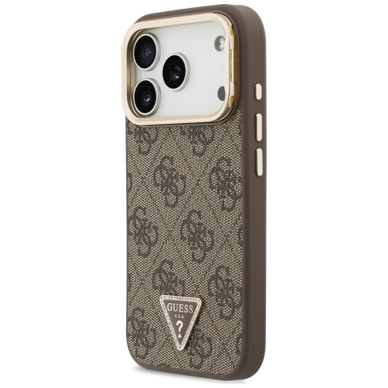 Funda MagSafe Guess 4G PU Triangle Logo & Stand Camera para Apple iPhone 18 Pro / 17 Pro, marrón