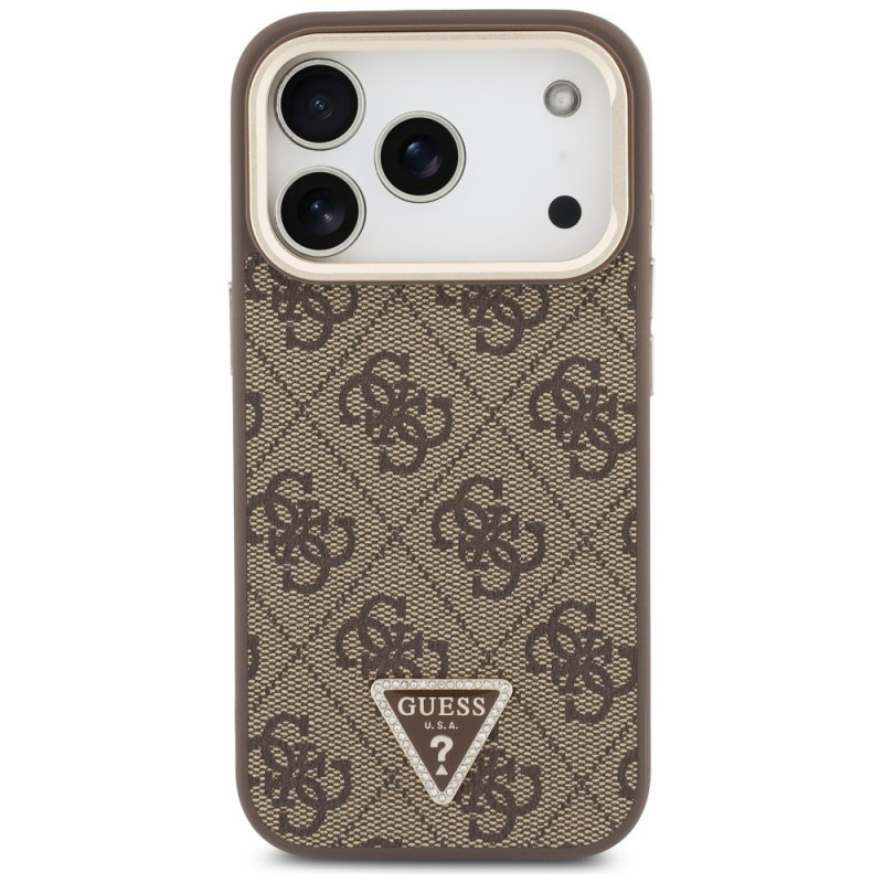 Funda MagSafe Guess 4G PU Triangle Logo & Stand Camera para Apple iPhone 18 Pro / 17 Pro, marrón
