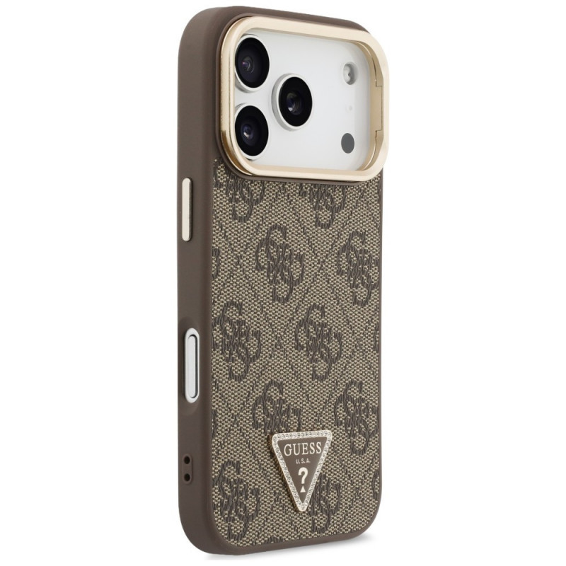 Funda MagSafe Guess 4G PU Triangle Logo & Stand Camera para Apple iPhone 18 Pro / 17 Pro, marrón