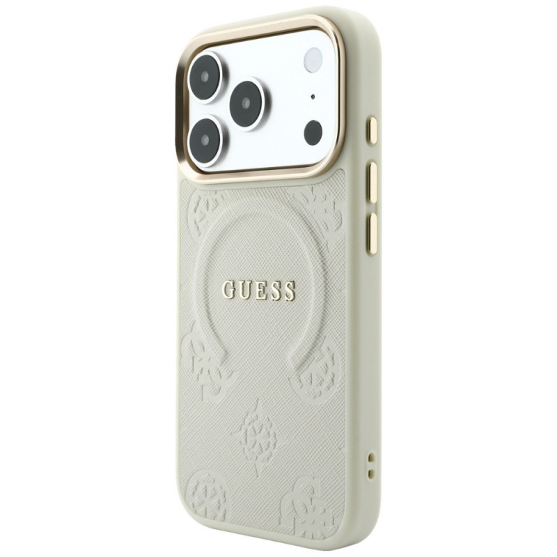 Funda MagSafe Guess Saffiano Peony & Ring para Apple iPhone 18 Pro / 17 Pro, beige