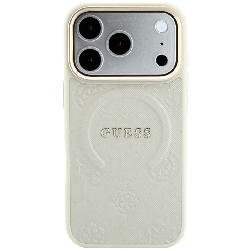 Funda MagSafe Guess Saffiano Peony & Ring para Apple iPhone 18 Pro / 17 Pro, beige