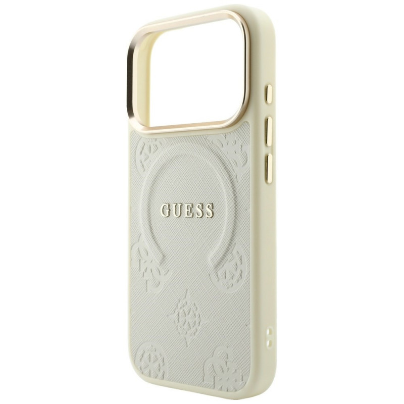 Funda MagSafe Guess Saffiano Peony & Ring para Apple iPhone 18 Pro / 17 Pro, beige