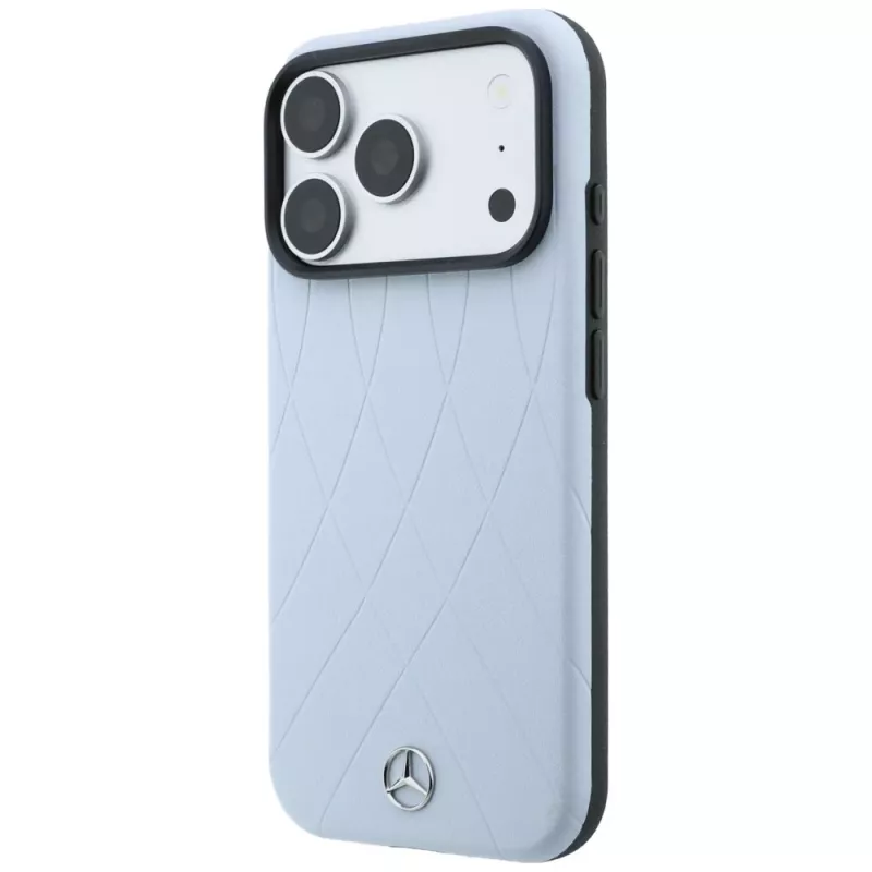 Funda MagSafe Mercedes Mer008911 de piel con líneas cruzadas antracita para Apple iPhone 18 Pro / 17 Pro, azul
