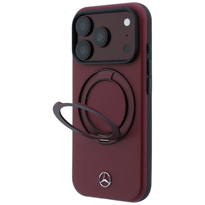 Funda MagSafe Mercedes-Benz de piel con soporte anular para Apple iPhone 18 Pro / 17 Pro, burdeos