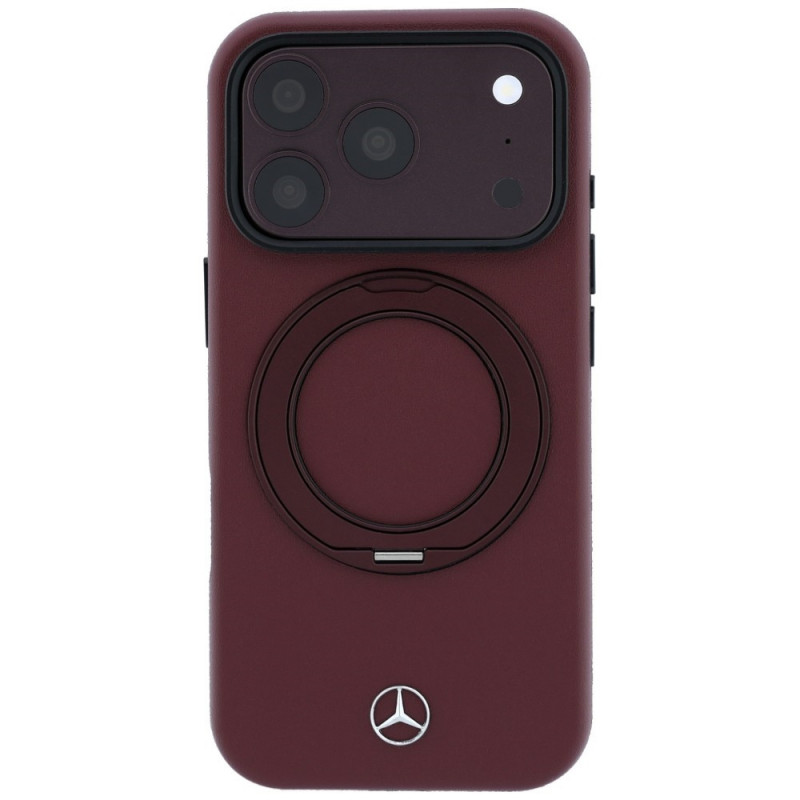Funda MagSafe Mercedes-Benz de piel con soporte anular para Apple iPhone 18 Pro / 17 Pro, burdeos