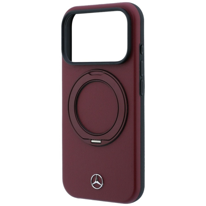Funda MagSafe Mercedes-Benz de piel con soporte anular para Apple iPhone 18 Pro Max / 17 Pro Max, burdeos