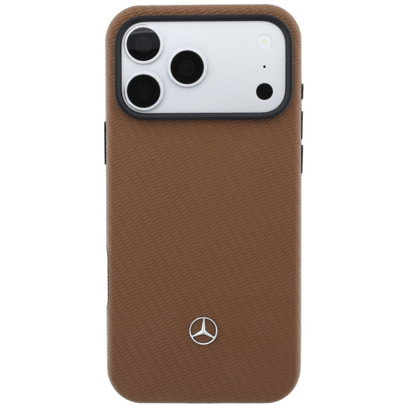 Funda MagSafe de piel con patrón de parrilla Mercedes-Benz y set de cartera para tarjetas para Apple iPhone 18 Pro Max / 17 Pro Max, camel