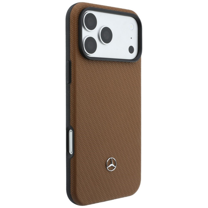 Funda MagSafe de piel con patrón de parrilla Mercedes-Benz y set de cartera para tarjetas para Apple iPhone 18 Pro Max / 17 Pro Max, camel