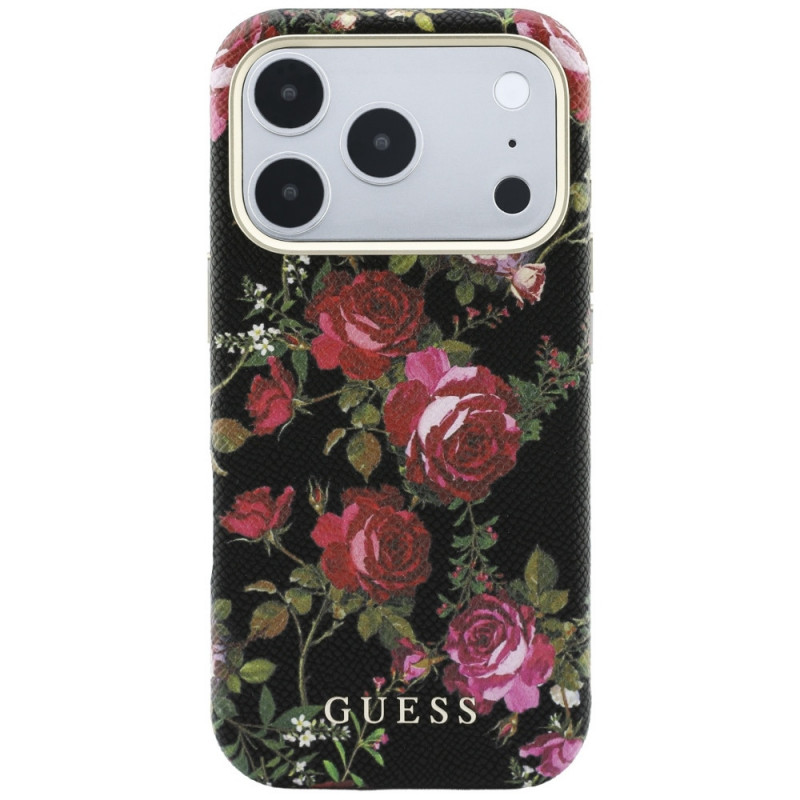 Funda MagSafe Guess Blossom Roses Print para Apple iPhone 18 Pro / 17 Pro, negra