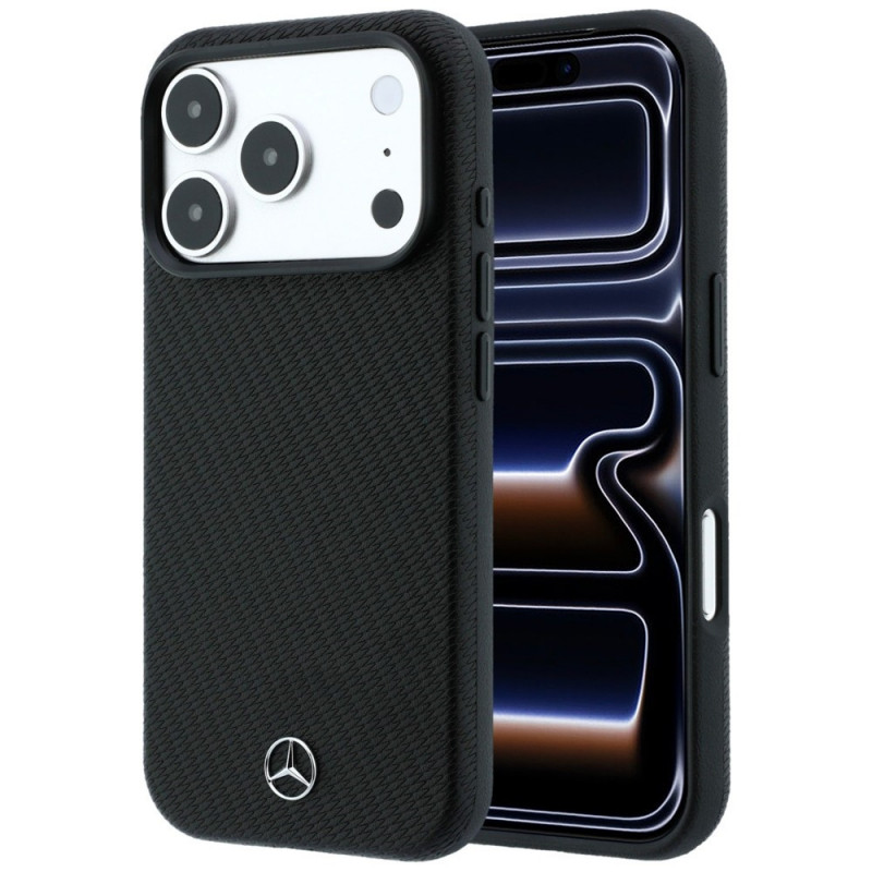 Funda Mercedes-Benz Case Grill Pattern and Card Wallet Leather MagSafe para Apple iPhone 18 Pro Max / 17 Pro Max, negra