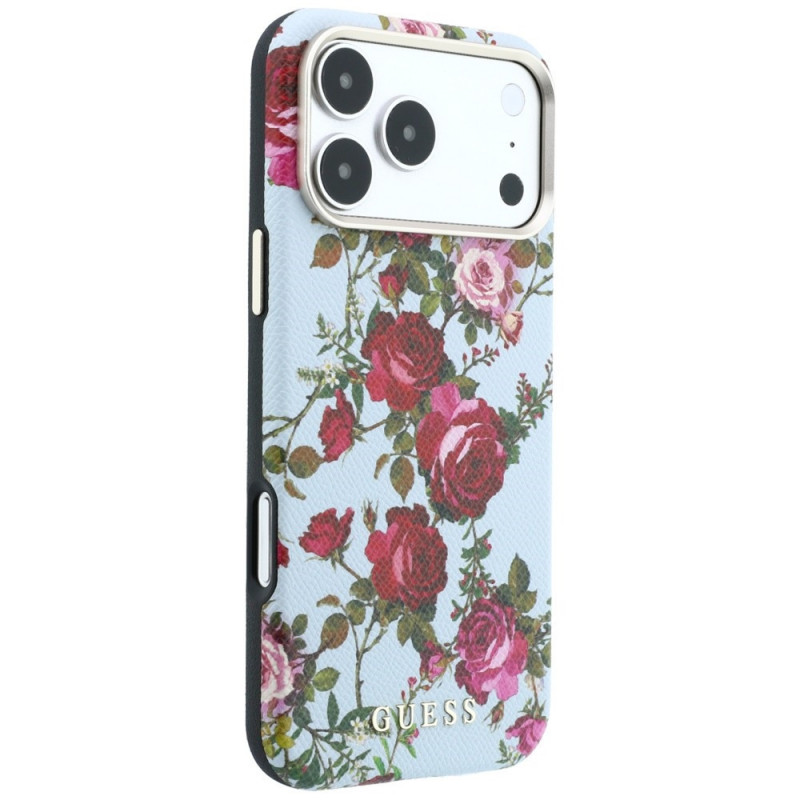 Funda MagSafe Guess GUE6026 Blossom Roses Print para Apple iPhone 18 Pro / 17 Pro, azul