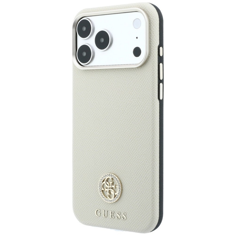 Funda MagSafe Guess GUE005545 Grained Round Strass Logo para Apple iPhone 18 Pro / 17 Pro, beige